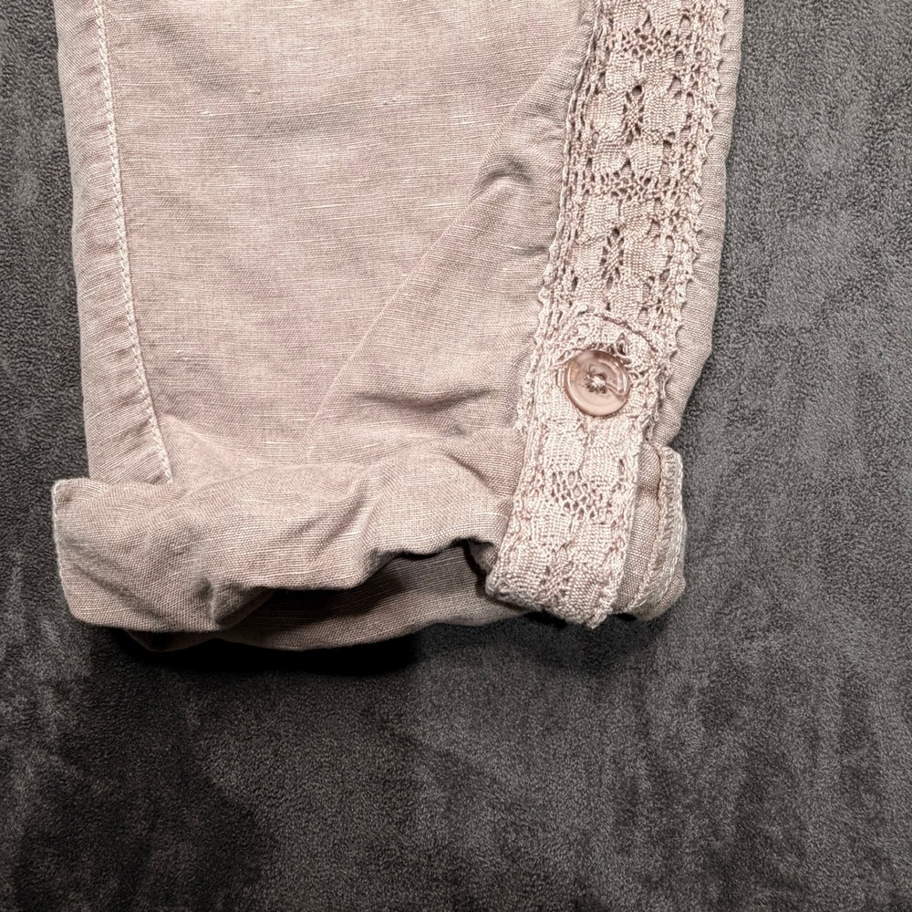 Sundance Linen Cotton Pants Womens 8 Pink Lace Trim Cropped Tapered Boho Patch - Picture 5 of 9